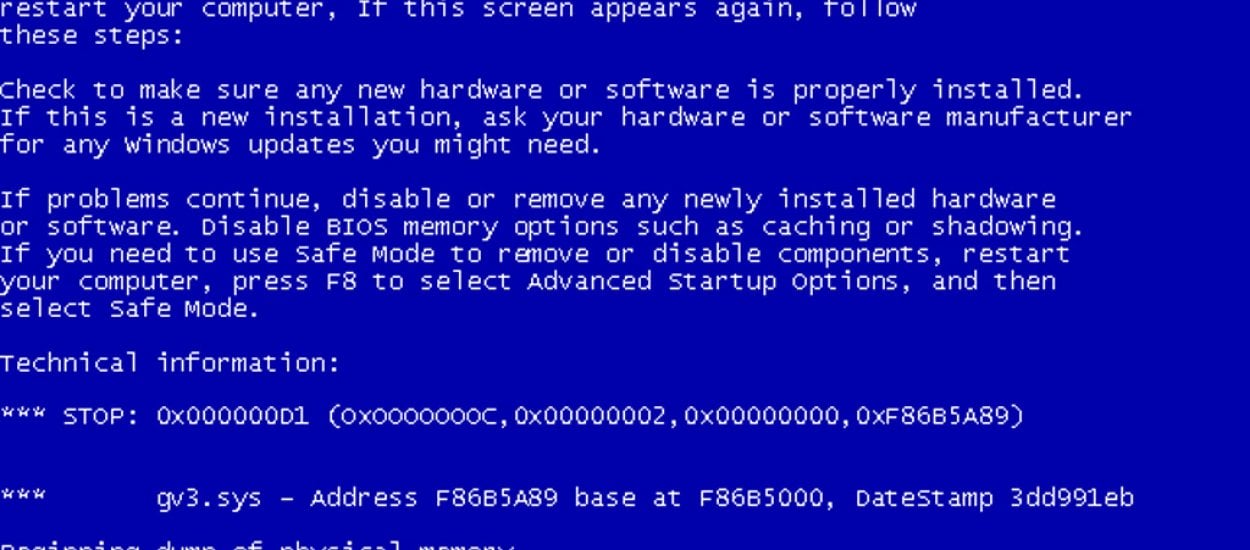 Ten błąd w Windows 7 i 8.1 przypomina mi czasy 95 i 98...
