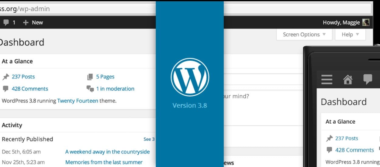 WordPress 3.8 - odświeżony panel administracyjny
