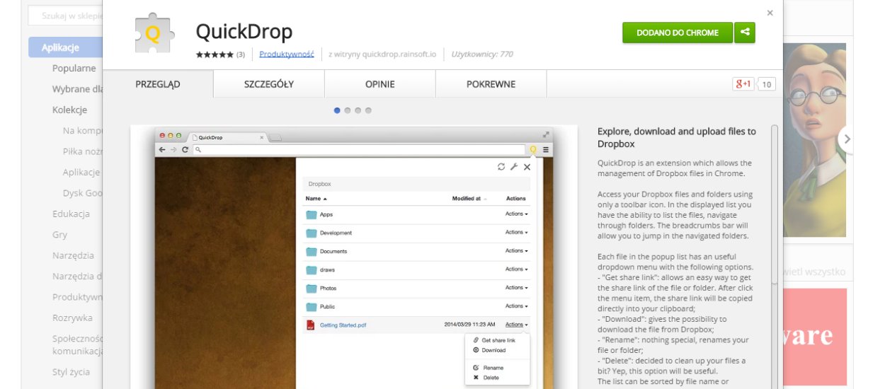 QuickDrop - najprostszy sposób na dostęp do Dropboksa w przeglądarce