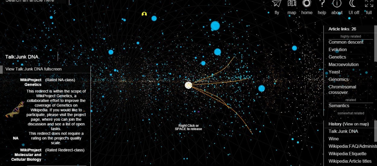 WikiGalaxy uczyni przeglądanie Wikipedii podróżą po wirtualnej galaktyce. Wygląda niesamowicie!