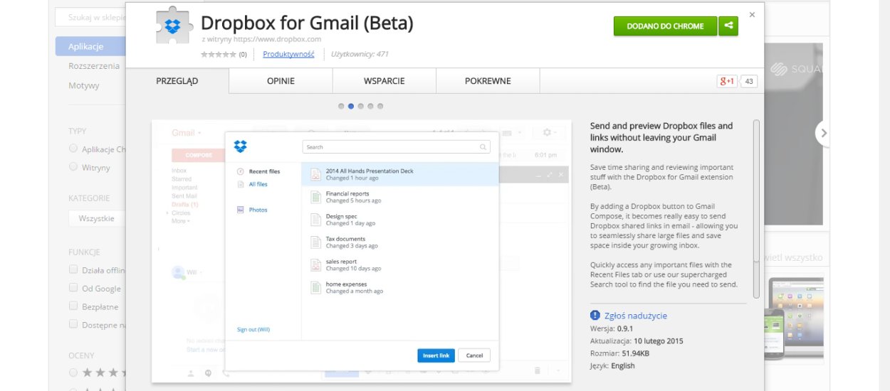 Dropbox wypuszcza rozszerzenie dla Chrome i integruje się z Gmailem