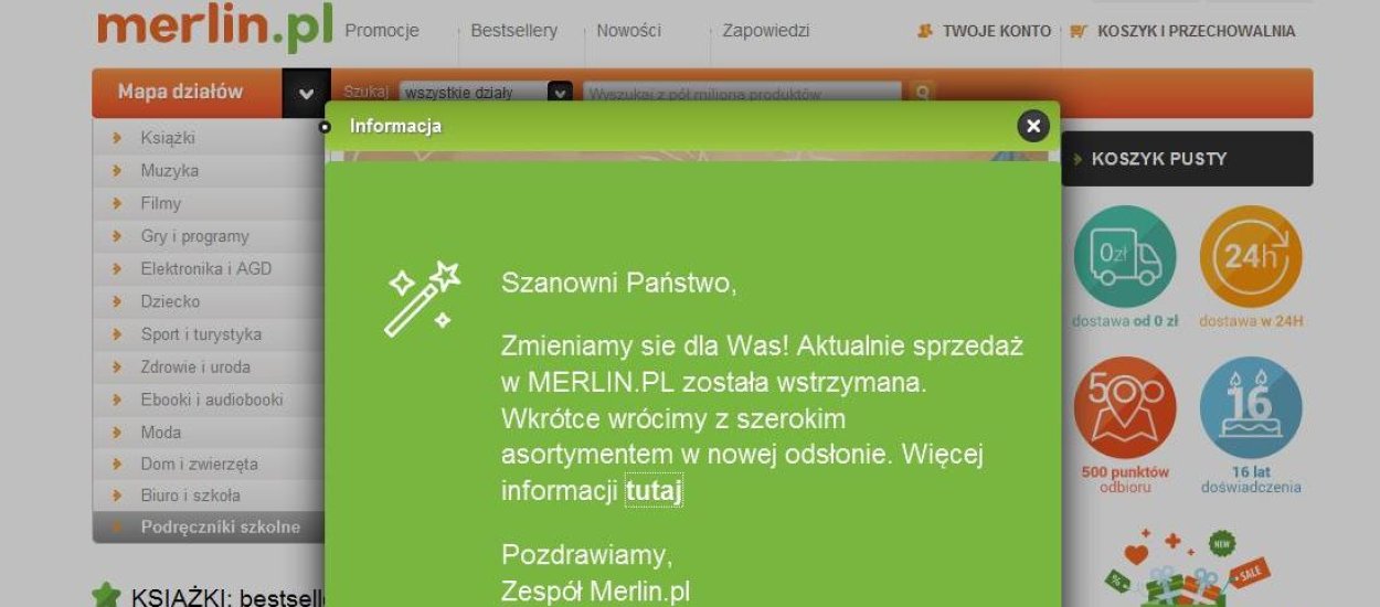 Merlin.pl złożył wniosek o upadłość. Ale sklep nie zamierza znikać z rynku