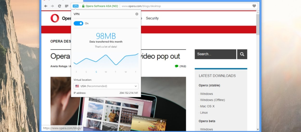 Opera wbudowuje w swoją przeglądarkę bezpłatny VPN