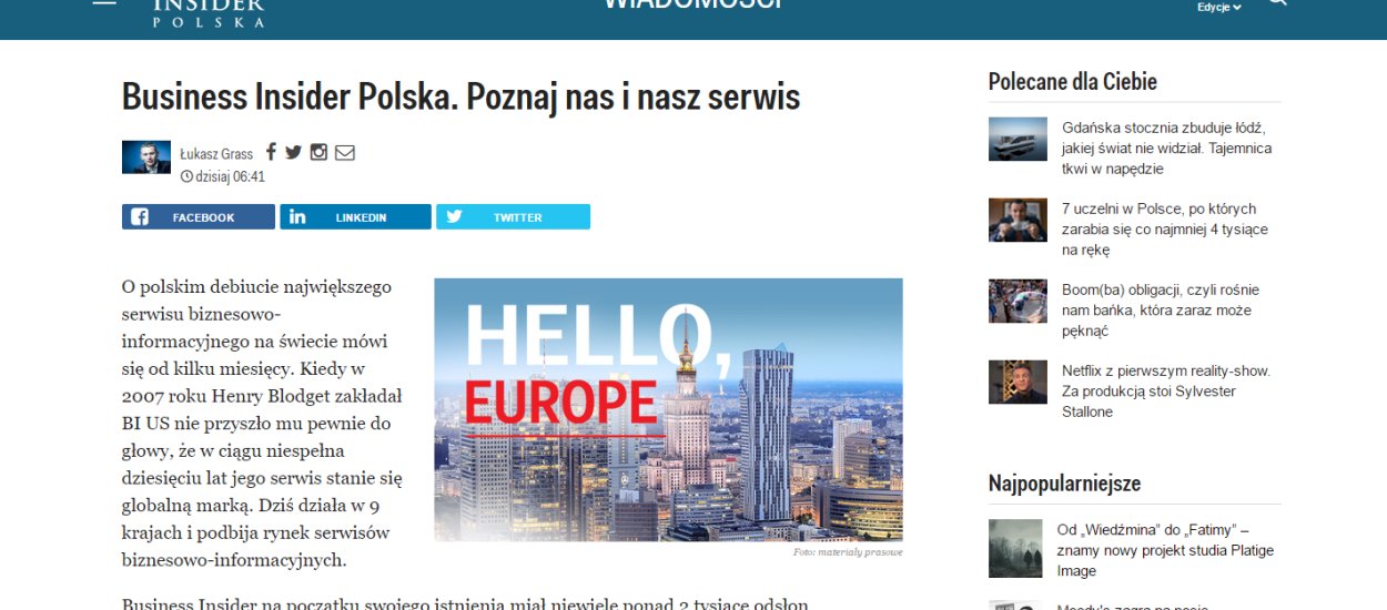 Startuje Business Insider Polska - czego można się spodziewać?
