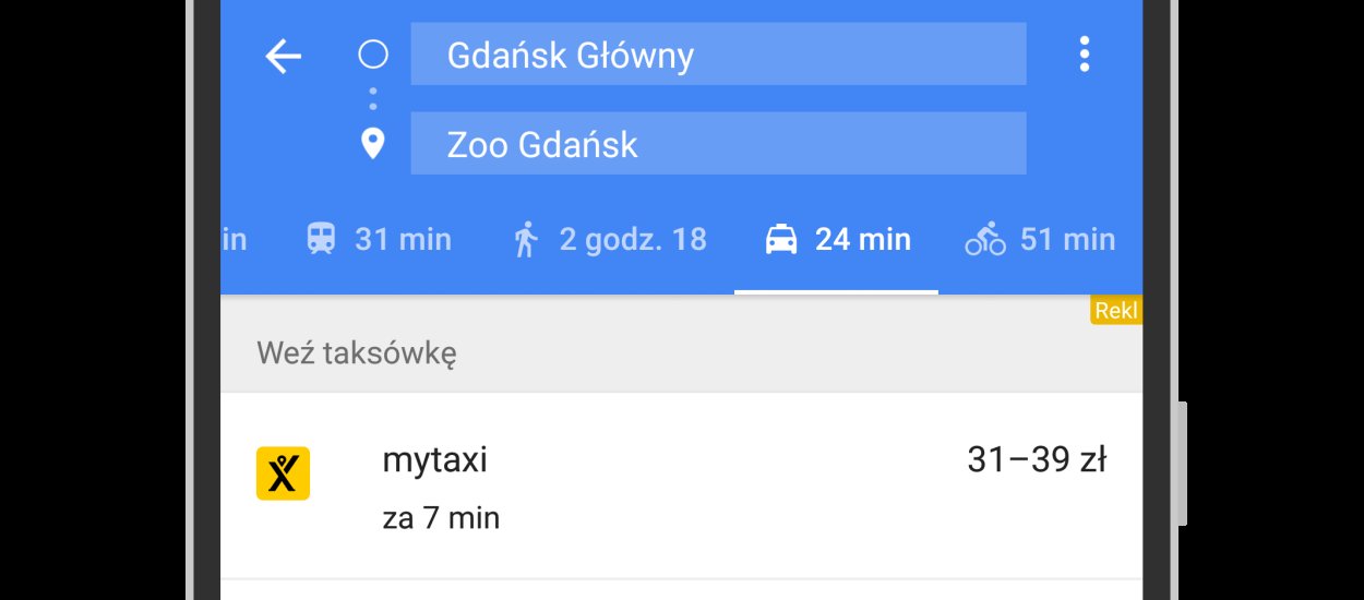 Równowaga zachowana - w Google Maps oprócz Ubera zamówimy również kurs z MyTaxi
