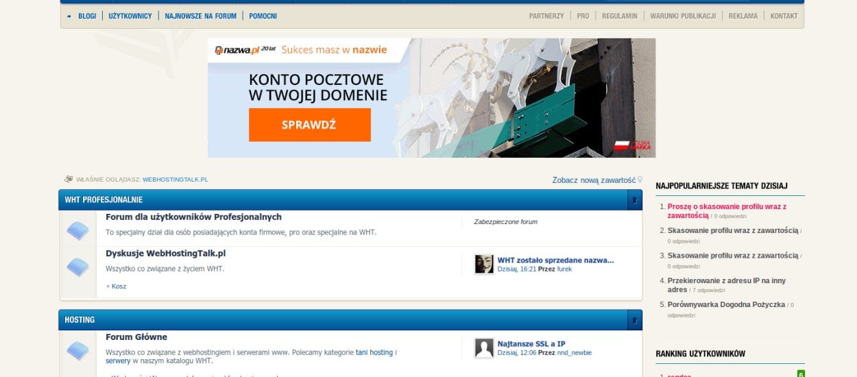 Nazwa.pl przejęła forum WebHostingTalk.pl, prowadzące również ranking hostingów