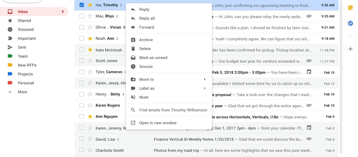 Gmail dostanie nowe, bardziej rozbudowane menu kontekstowe