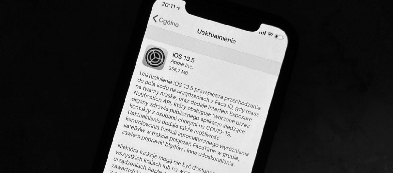 iOS 13.5 już dostępny. Łatwiejsze odblokowywanie urządzenia w czasach noszenia masek