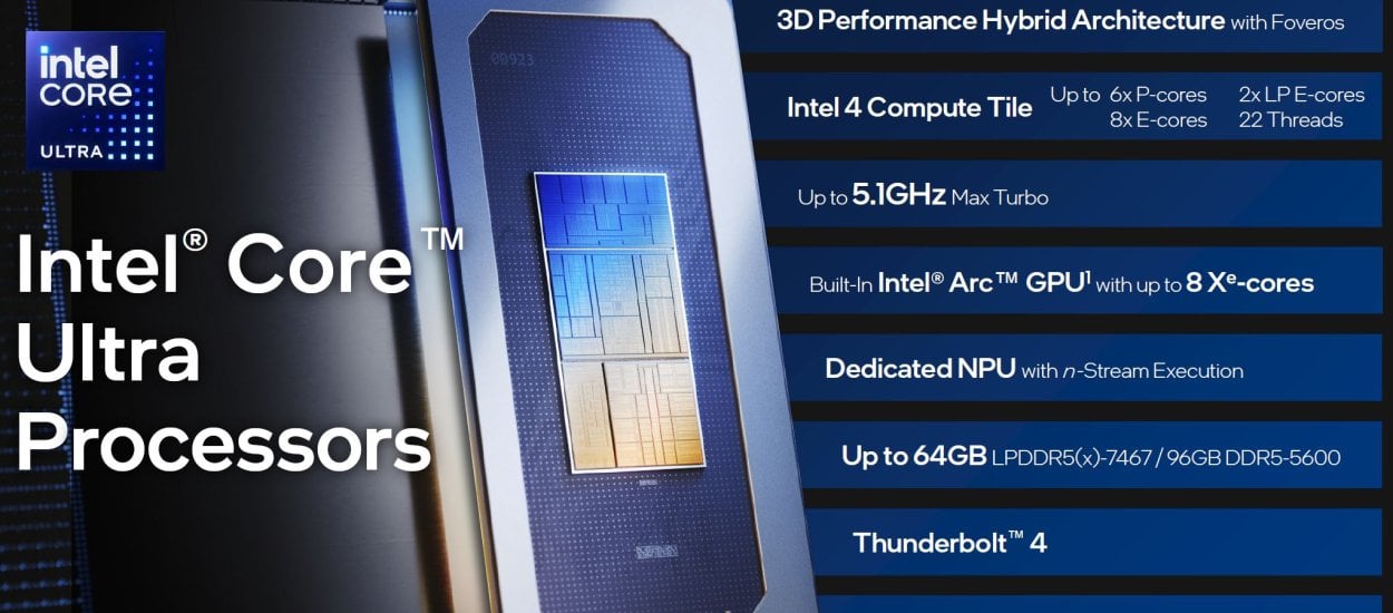 Intel Core Ultra. Stawia na AI i wydajne GPU, ale co z tym słabym CPU?
