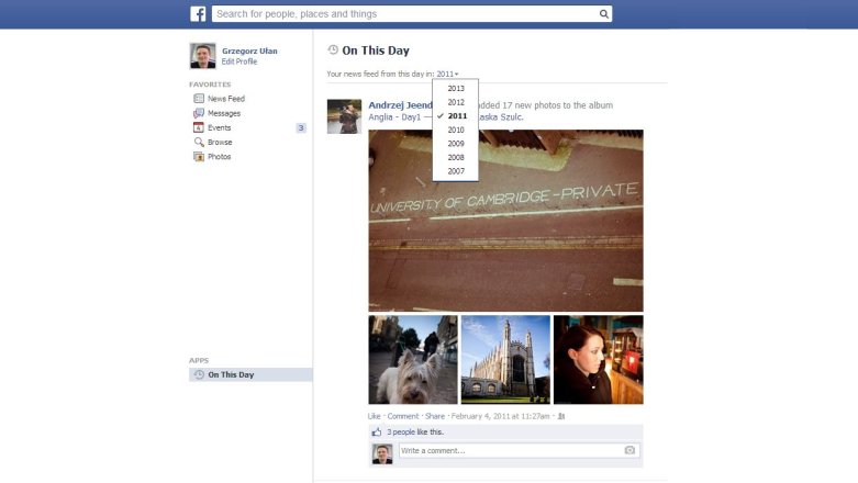 Tego dnia rok, dwa... lata wcześniej na Twojej tablicy - nowa funkcja na FB udostępniona dla wszystkich